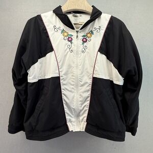 Vintage 90s/Y2K Prince Windbreaker Jacket Womens L White Floral Embroidery